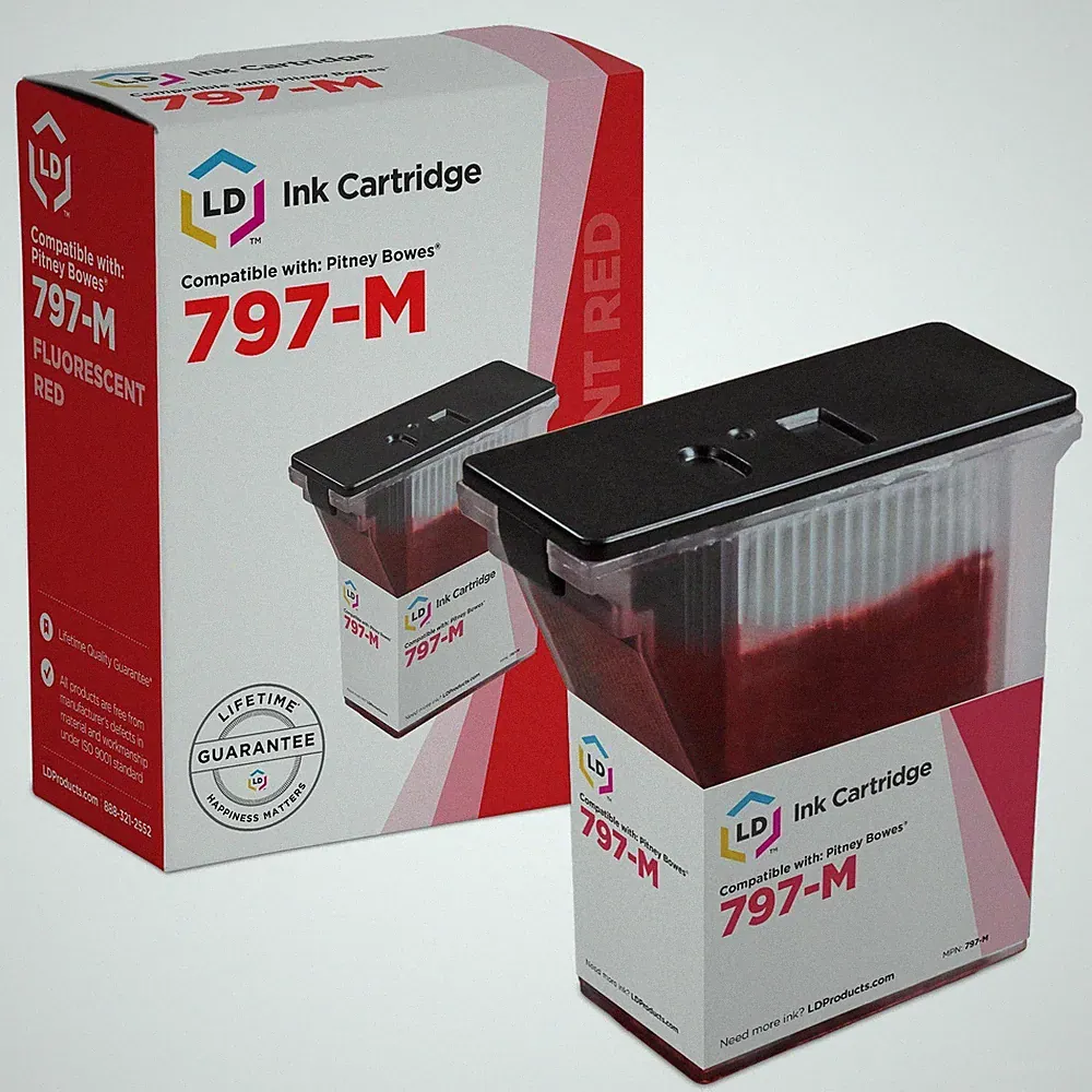 LD 797-M 797M Fluorescent Red Ink Cartridge for Pitney Bowes Printer