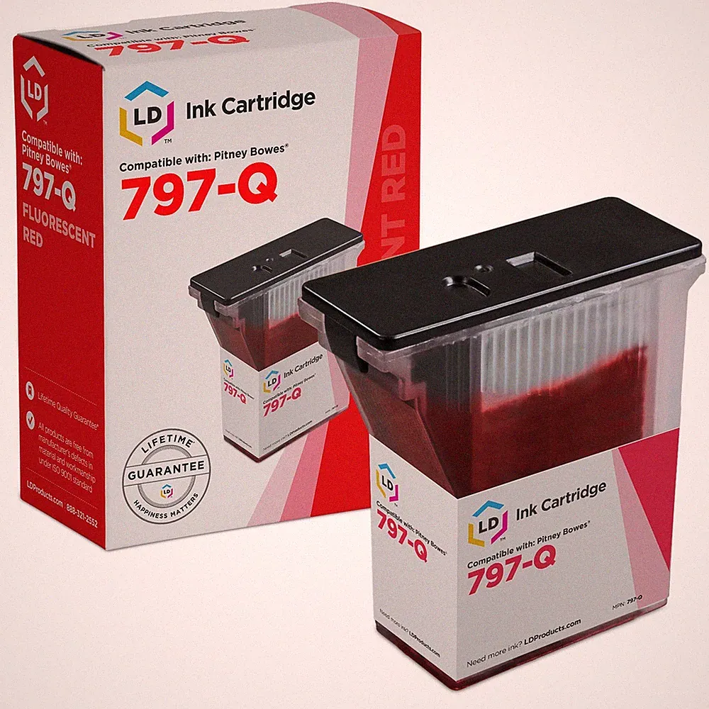 LD 797-Q Fluorescent Red Ink Cartridge for Pitney Bowes Printer