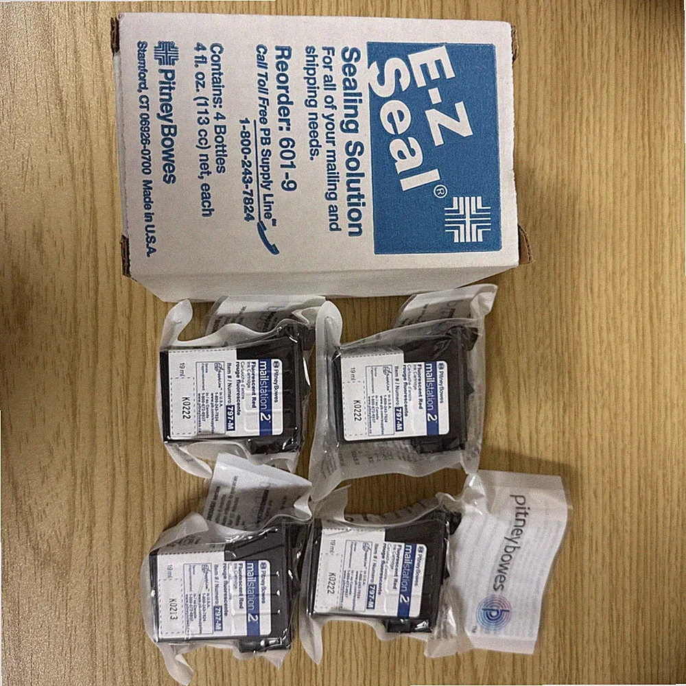 PITNEY BOWES 4- RED INK CARTRIDGE AND 4 SEALING SOLUTIONS FOR MAIL-STATION 2