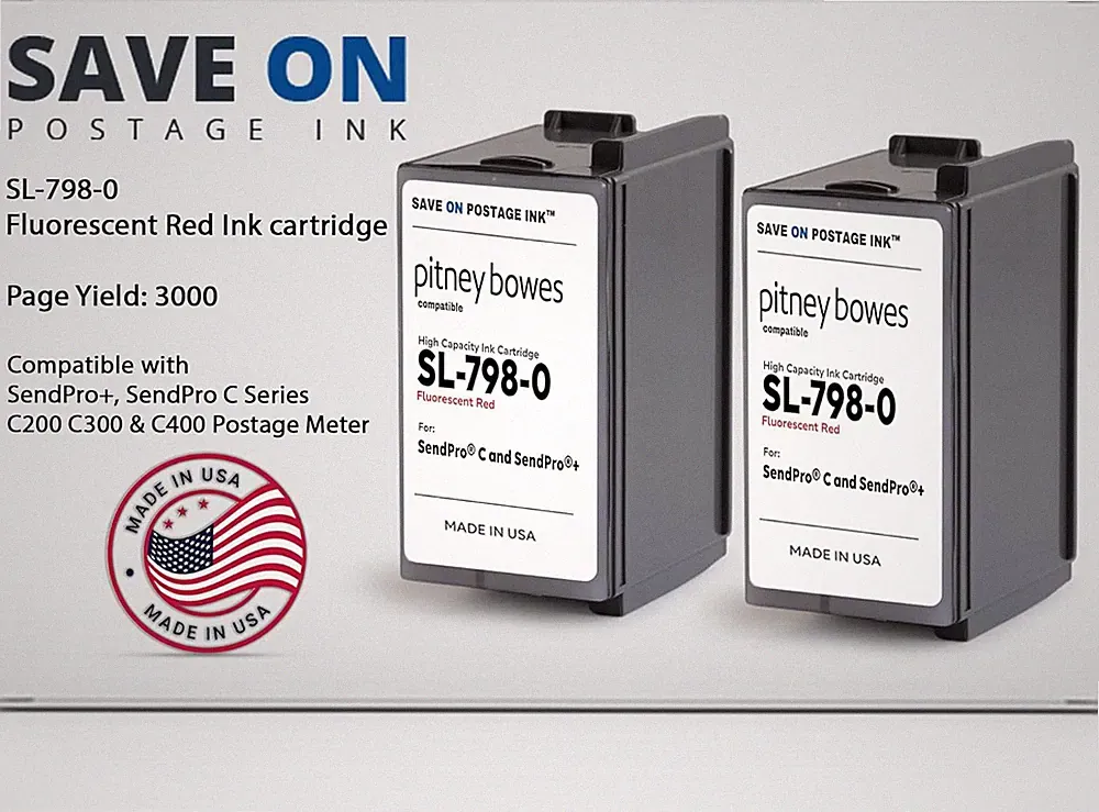 SL-798-0 Compatible Pitney Bowes Ink Cartridge (2 Pack) - Fluorescent Red Printe